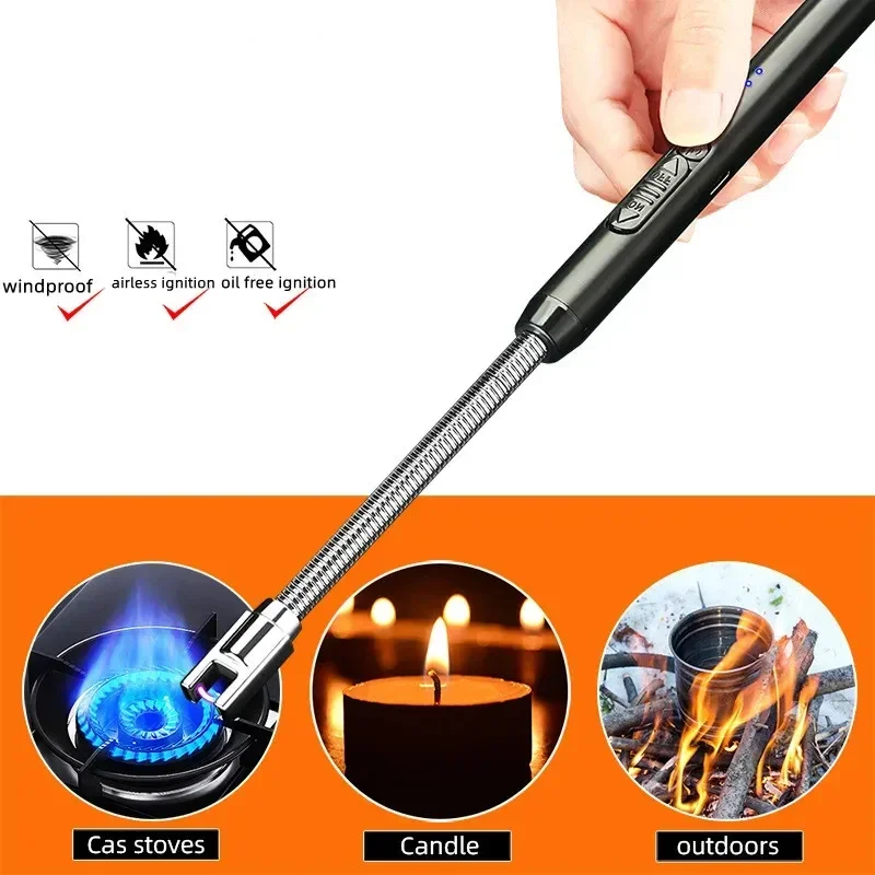 Commercial Kitchen Gas Stove - 360 ° 金属キッチンガスストーブキャンドルパルスアークタイプ C 充電式ポータブル点火器屋外防風電源表示フック点火器