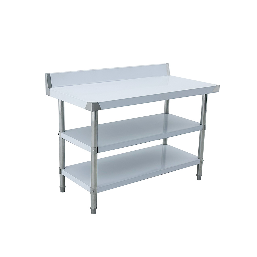 Commercial Kitchen Bench - レストランホテル業務用厨房ワークベンチ 背もたれ付き三層ステンレス鋼ワークベンチ