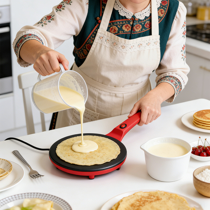 片面加熱式電気クレープメーカー 家庭用 火傷防止ハンドル付き - Crepe Maker Griddle のレビューと価格