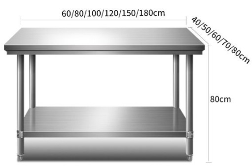 ステンレス製二層式作業台、業務用キッチン準備台（下段棚付き） - Commercial Kitchen Bench のレビューと価格
